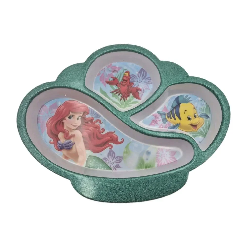 Disney Little Mermaid Glittery Green 3-Section Melamine Child Plate 10x8x1
